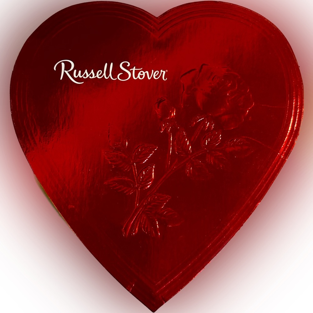 VTG RUSSELL STOVER ROSE EMBOSSED HEART CHOCOLATE BOX 7” GIFT WEDDING ENGAGEMENT